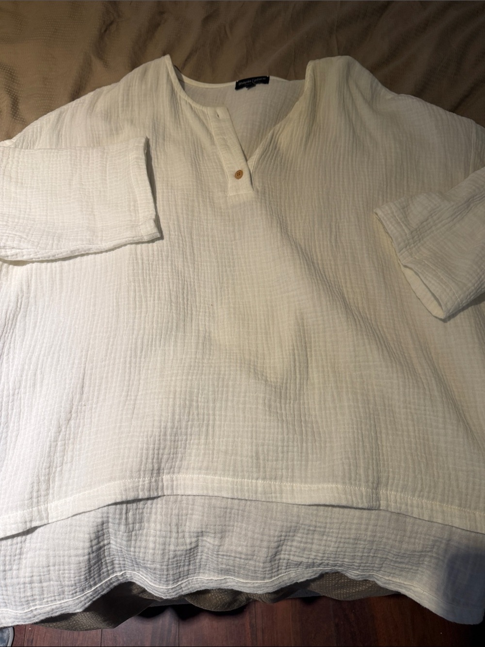 Lightweight White Gauze Button-Down Tunic Top